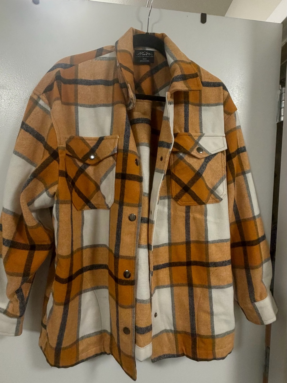 Cozy Plaid Shacket in Orange and Cream